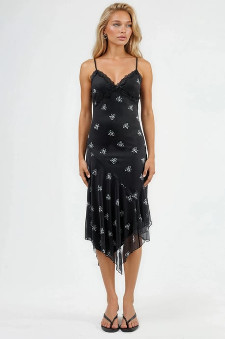 V-hals Gedrukt Bodycon Maxi Jurk met Kantdetails - Image 1