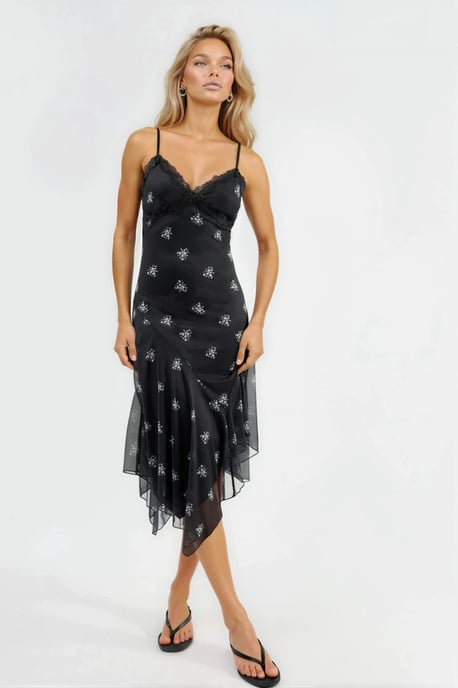 V-hals Gedrukt Bodycon Maxi Jurk met Kantdetails - Image 3