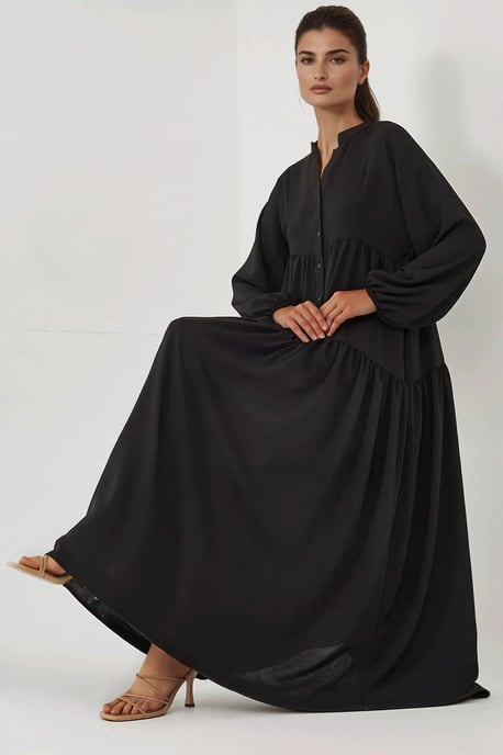 Gestructureerde V-hals Maxi-jurk met knoopdetails - Image 2