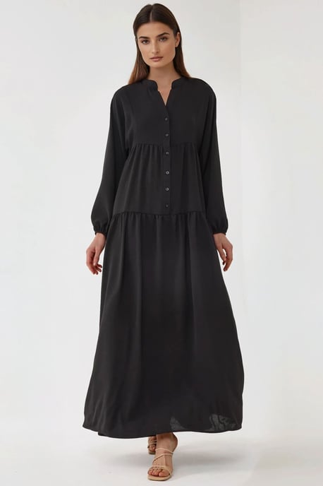 Gestructureerde V-hals Maxi-jurk met knoopdetails - Image 3