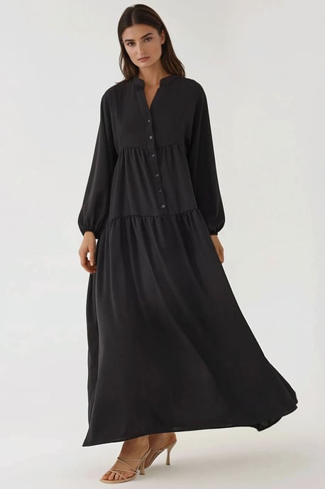 Gestructureerde V-hals Maxi-jurk met knoopdetails - Image 4
