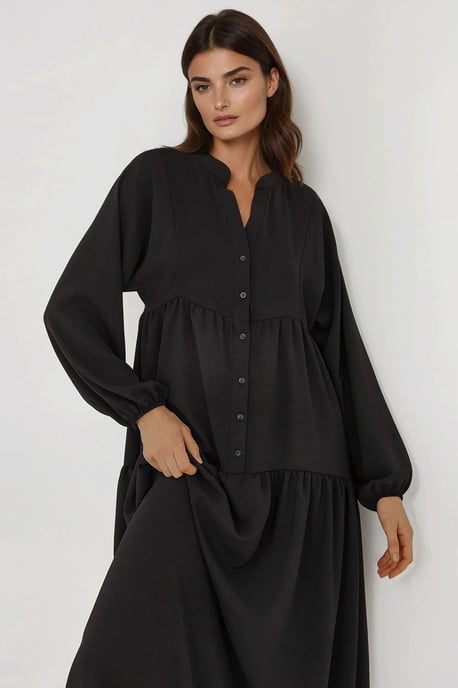Gestructureerde V-hals Maxi-jurk met knoopdetails - Image 5