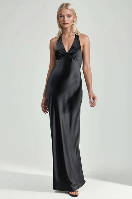 Halter Neck V-Hals Satijnen Maxi-jurk - Image 1