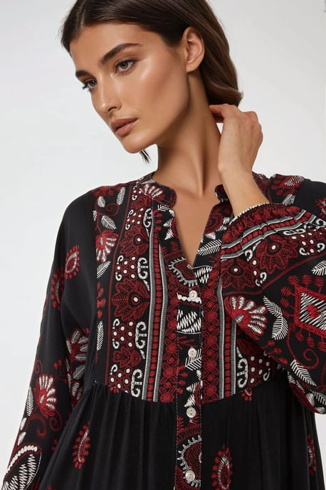 Gedrukte Lange Mouw Viscose Maxi Jurk - Image 2