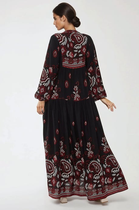 Gedrukte Lange Mouw Viscose Maxi Jurk - Image 4
