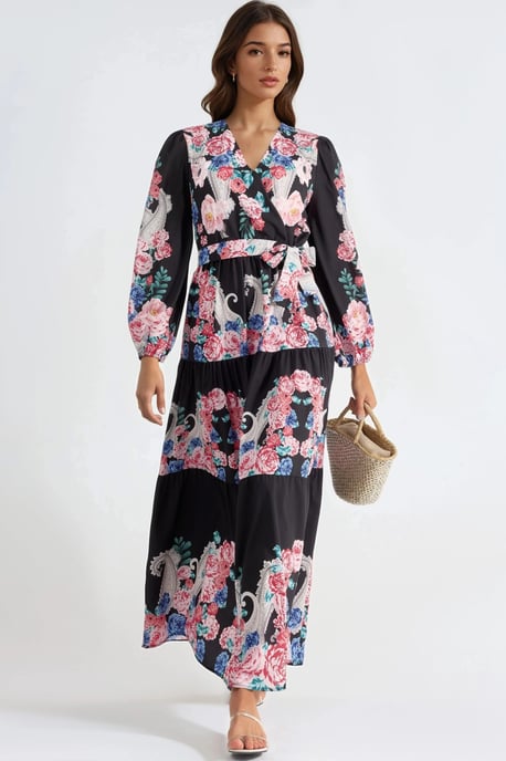 Bloemen V-hals Maxi Jurk met Strik Detail - Image 2