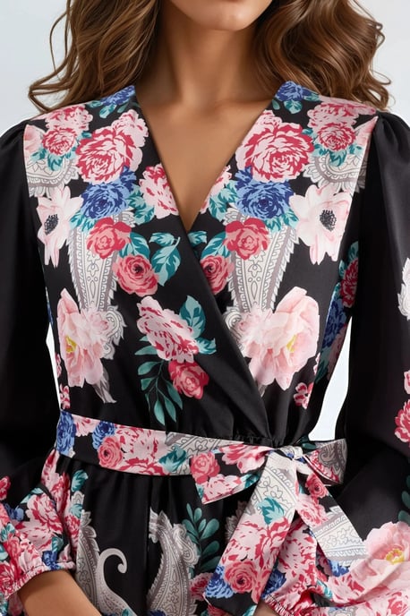 Bloemen V-hals Maxi Jurk met Strik Detail - Image 5