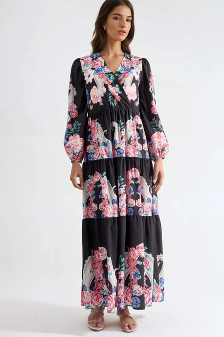 Bloemen V-hals Maxi Jurk met Strik Detail - Image 6