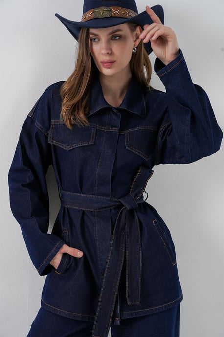 Denimset met zakdetailjasje en rechte broek - Image 2