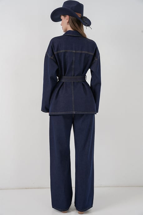 Denimset met zakdetailjasje en rechte broek - Image 6