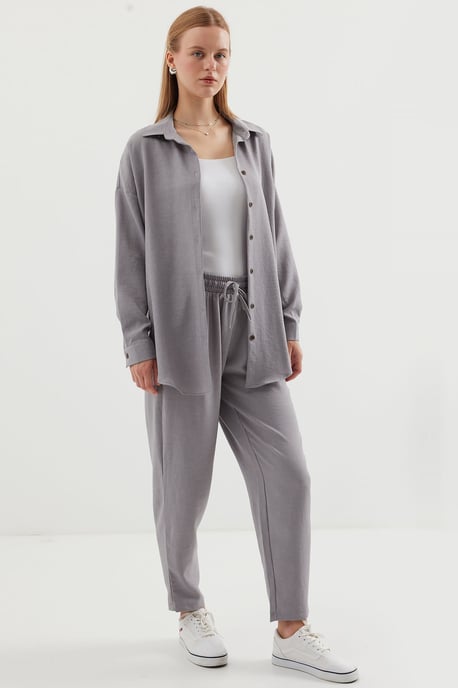 Linnenmix Lange Mouwen Shirt en Broek Set - Image 2