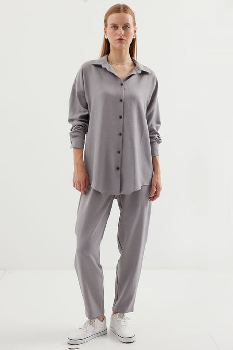 Linnenmix Lange Mouwen Shirt en Broek Set - Image 3
