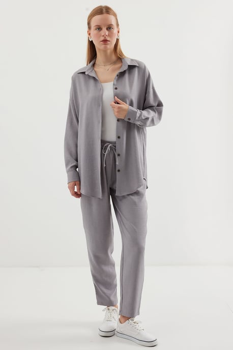 Linnenmix Lange Mouwen Shirt en Broek Set - Image 4