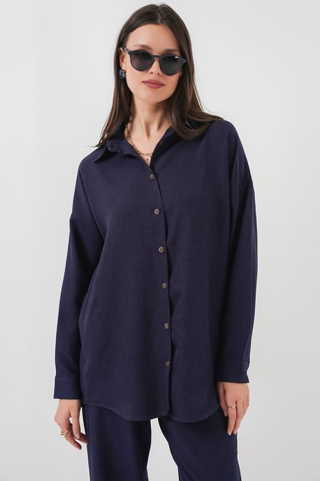 Linnenmix Lange Mouwen Shirt en Broek Set - Image 2