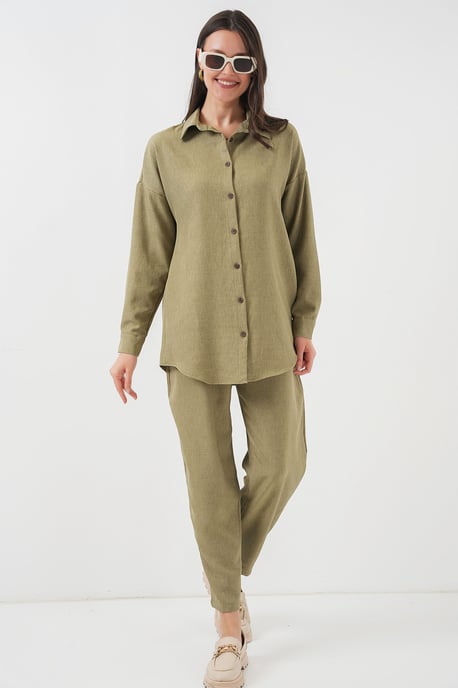 Linnenmix Lange Mouwen Shirt en Broek Set - Image 1