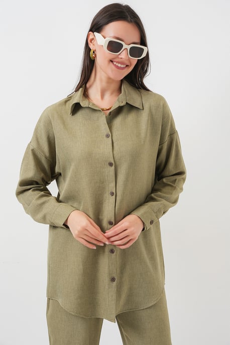 Linnenmix Lange Mouwen Shirt en Broek Set - Image 2