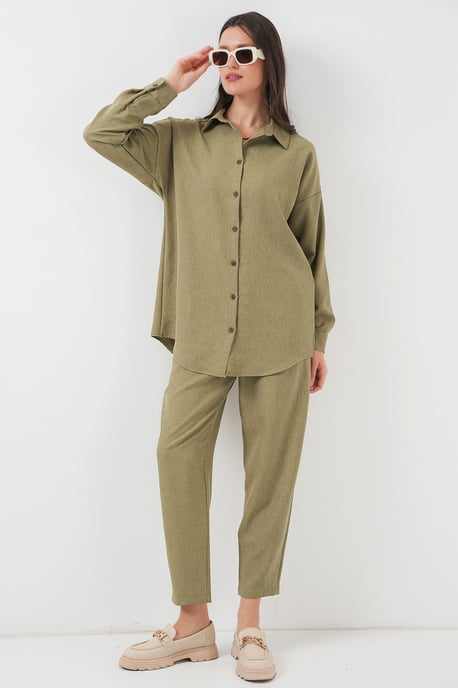 Linnenmix Lange Mouwen Shirt en Broek Set - Image 3