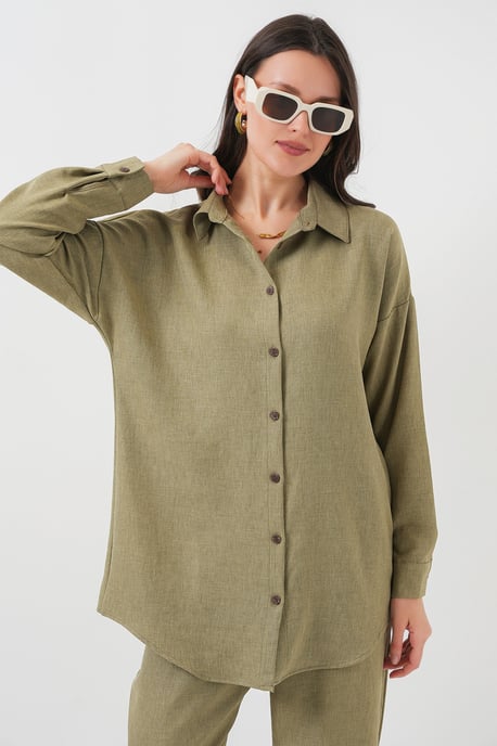 Linnenmix Lange Mouwen Shirt en Broek Set - Image 4