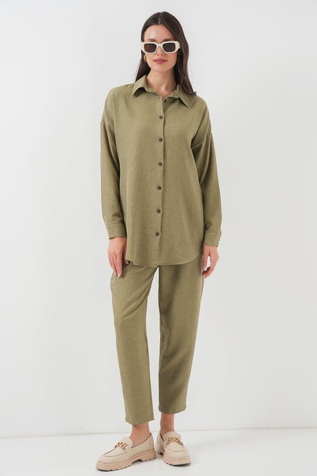 Linnenmix Lange Mouwen Shirt en Broek Set - Image 5