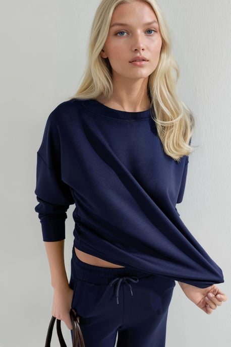 Modal Touch Ronde Hals Sweatshirt & Wijd Pantalon Twee-Delige Set - Image 2
