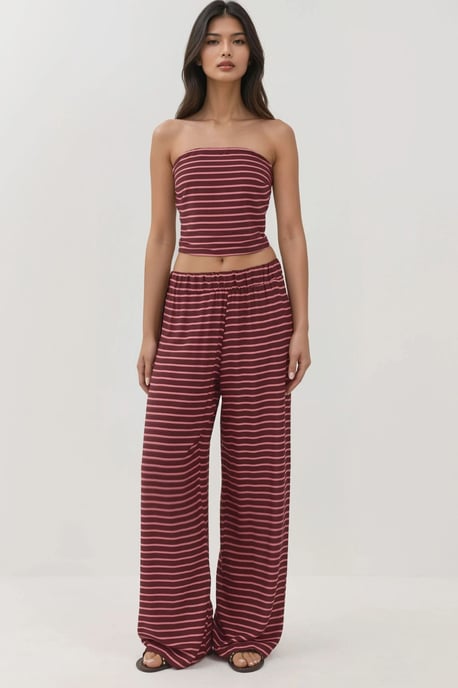 Gestreepte Strapless Top & Broek Twee-delige Set - Image 1