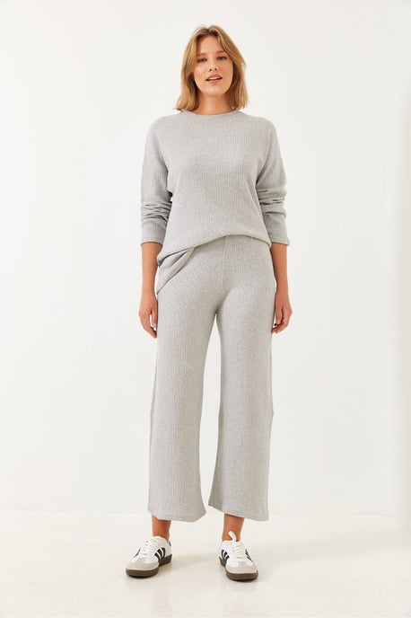 Geribbelde Textuur Crew Neck Trui en Broek Set - Image 2