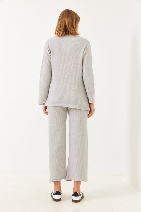 Geribbelde Textuur Crew Neck Trui en Broek Set - Image 4