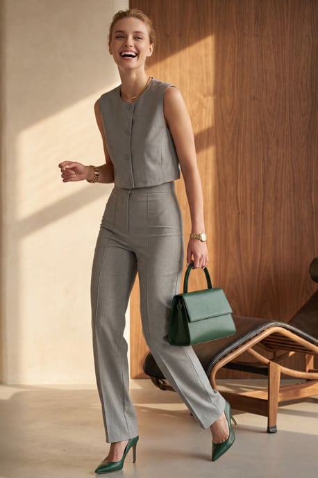 Crew Neck Crop Top & Hoge Taille Broek Twee-Stuks Set - Image 1