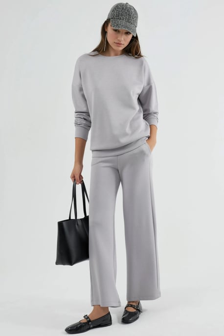 Modal Touch Crew Neck Sweatshirt en Wijduitlopende Broek Twee-en-een Set - Image 1