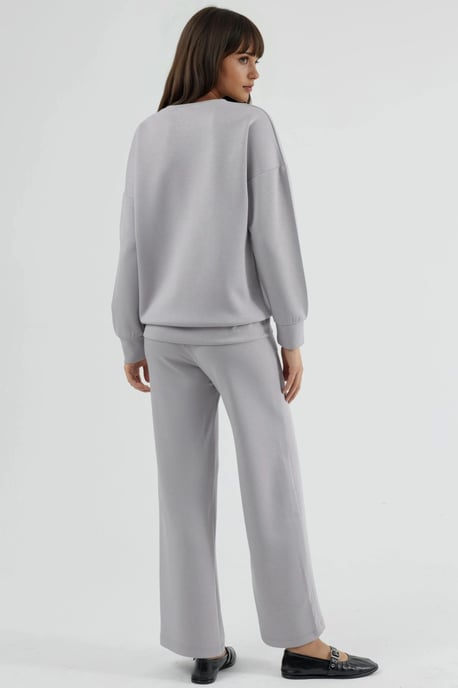 Modal Touch Crew Neck Sweatshirt en Wijduitlopende Broek Twee-en-een Set - Image 3