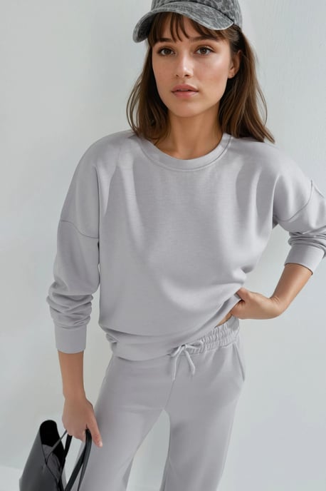 Modal Touch Crew Neck Sweatshirt en Wijduitlopende Broek Twee-en-een Set - Image 4