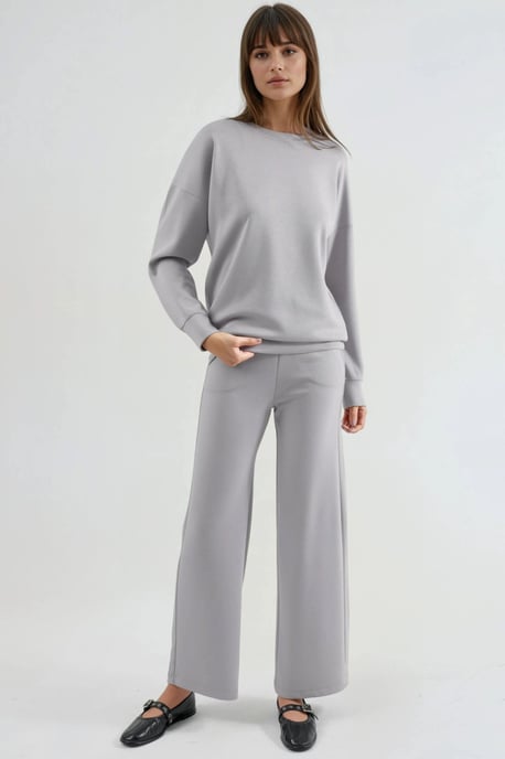 Modal Touch Crew Neck Sweatshirt en Wijduitlopende Broek Twee-en-een Set - Image 5