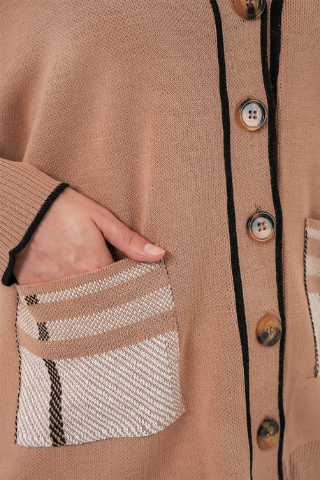 Pocket Gedetailleerde V-hals Cardigan en Wijde Broek Set - Image 5