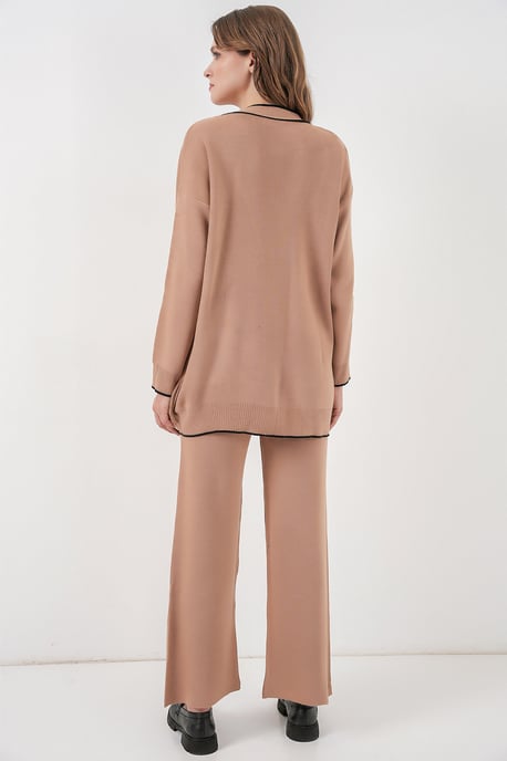 Pocket Gedetailleerde V-hals Cardigan en Wijde Broek Set - Image 6