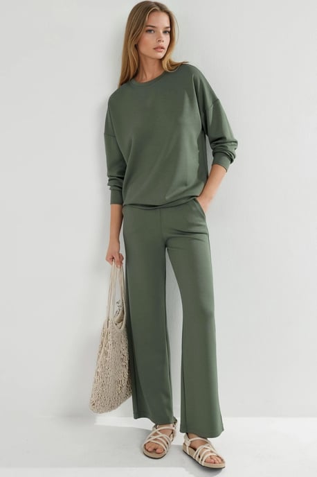 Modal Touch Ronde Hals Sweatshirt & Wijde Pantalon Twee-Stuks Set - Image 1