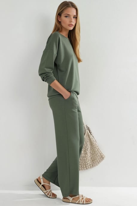 Modal Touch Ronde Hals Sweatshirt & Wijde Pantalon Twee-Stuks Set - Image 2