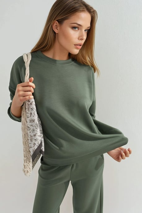 Modal Touch Ronde Hals Sweatshirt & Wijde Pantalon Twee-Stuks Set - Image 5