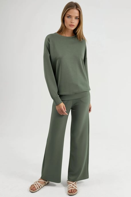 Modal Touch Ronde Hals Sweatshirt & Wijde Pantalon Twee-Stuks Set - Image 6