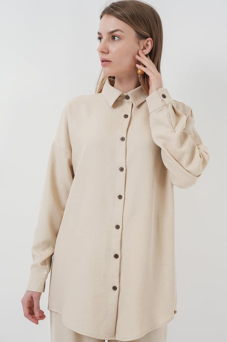 Linnenmix Lange Mouwen Shirt en Broek Co-ord Set - Image 4
