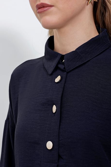 Gestructureerde Lange Mouwen Overhemd en Brede Pantalon Set - Image 5