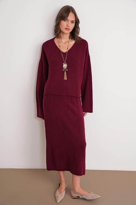 V-hals Brei Sweater & Rok Co-ord Set - Image 3