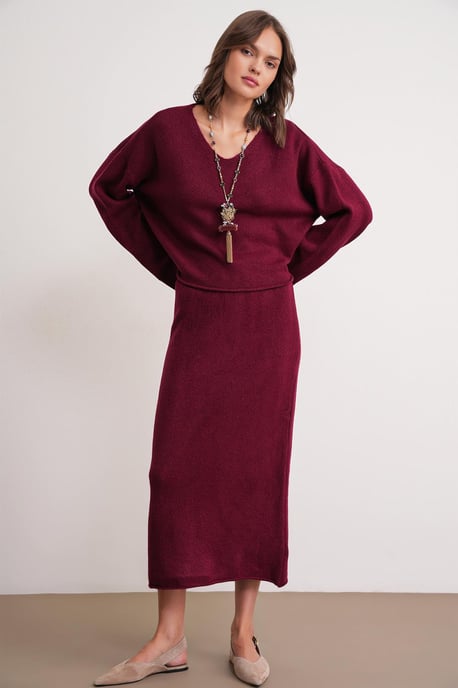 V-hals Brei Sweater & Rok Co-ord Set - Image 5