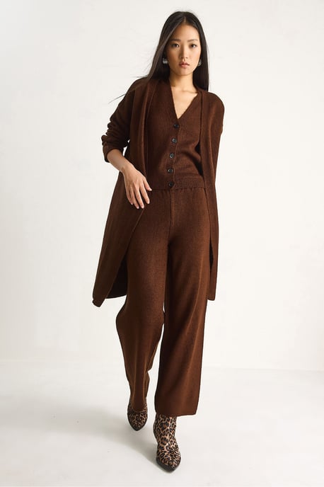 Gebreid Cardigan-Vest-Broek Drie Delige Coördinatie Set - Image 3