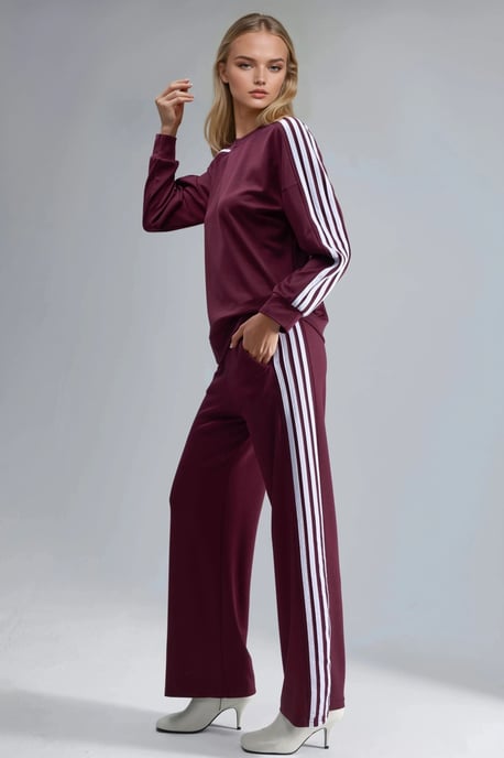 Gestreepte Sweatshirt met Ronde Hals & Rechte Pijpen Broek Set - Image 2