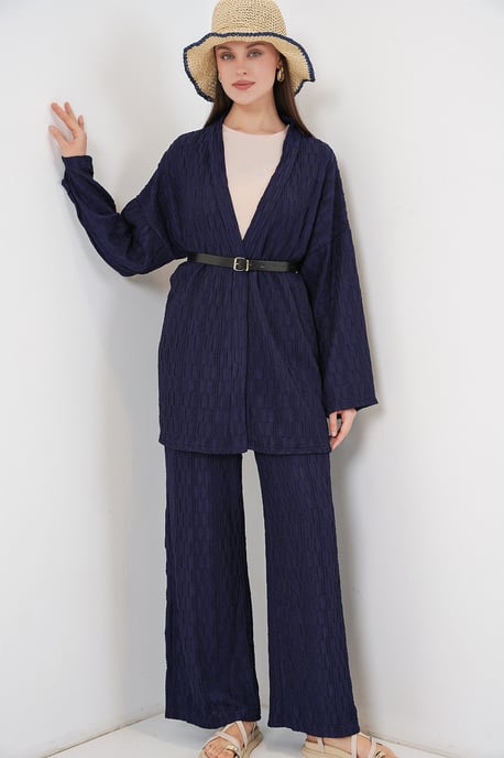 Gestructureerde Kimono Broekset met Sjaalkraag - Image 1