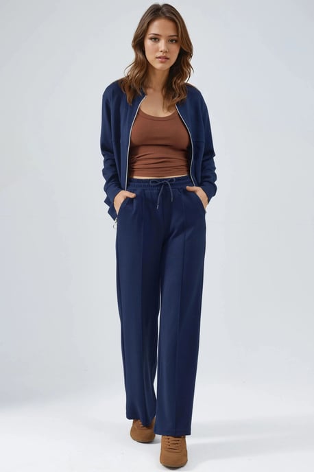 Modal Touch Sweatshirt met Rits & Geribbelde Broek Set - Image 1