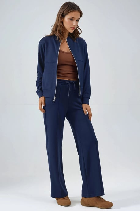Modal Touch Sweatshirt met Rits & Geribbelde Broek Set - Image 4
