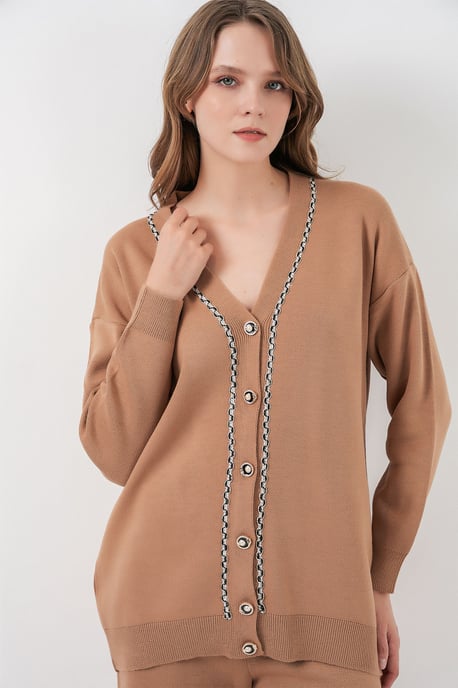V-hals cardigan en wijde broek set - Image 3