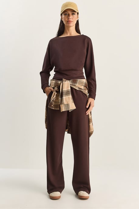 Asymmetrische Kraag Gebreide Hoge Taille Twee-delige Set - Image 1