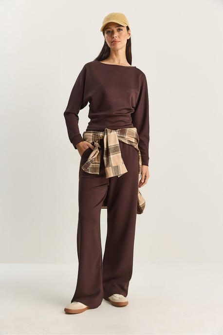 Asymmetrische Kraag Gebreide Hoge Taille Twee-delige Set - Image 2